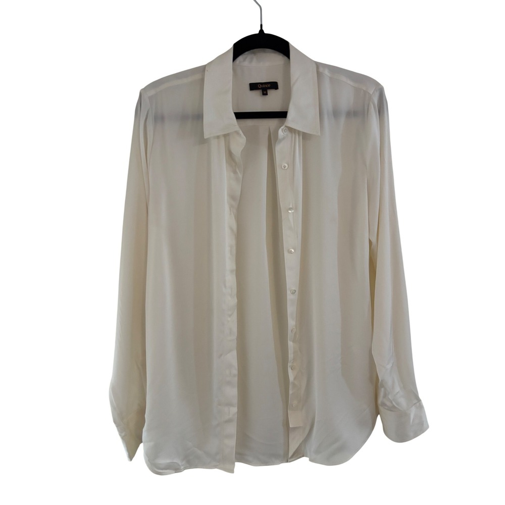 Quince  Silk/Spadex Stretch Blouse Ivory White Button Down Shirt Womens Medium